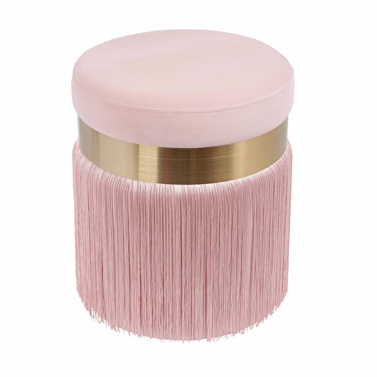 Pink Fringe Velvet Ottoman