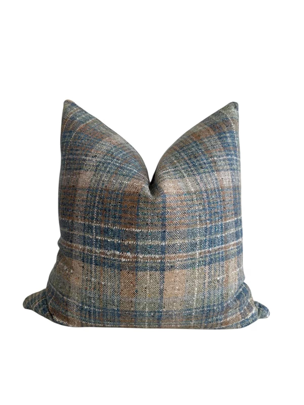 Blue Beige Plaid Pillow Cover: Tartan Wool-Look