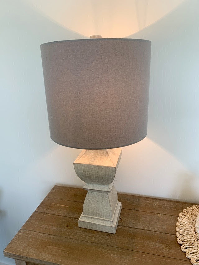 White Table Lamp with Taupe Shade