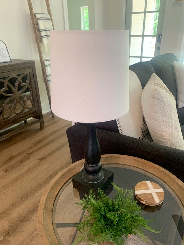 Black Wood Lamp with White Shade - Set of 2