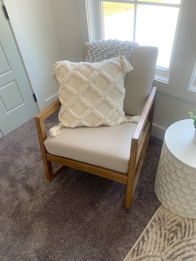 Wood Rocking Chair with Cream Cushions