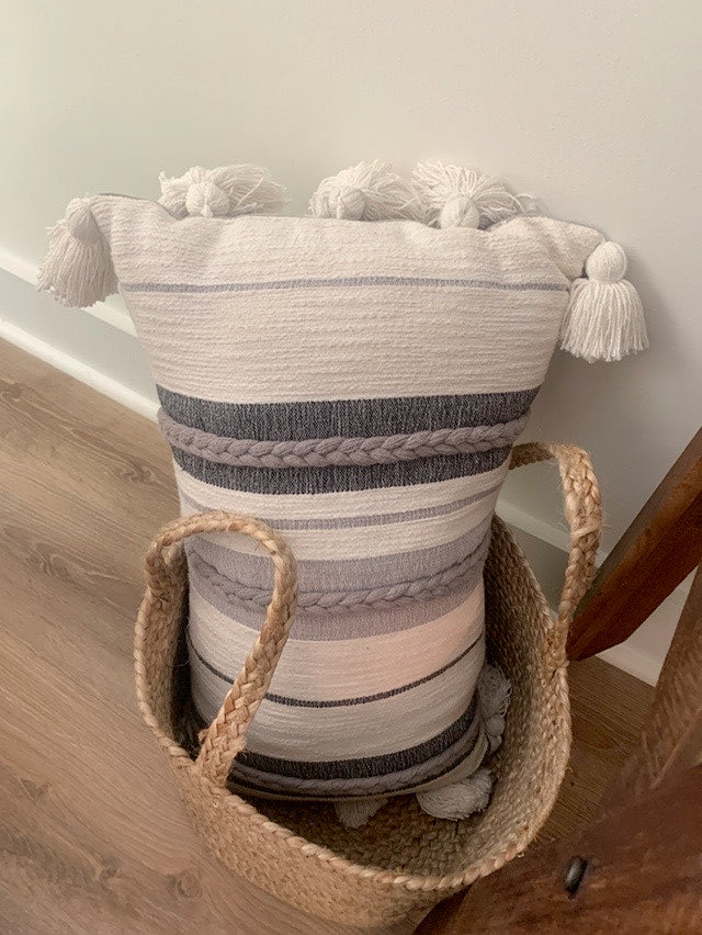 Gray and Charcoal Striped Lumbar Pillow