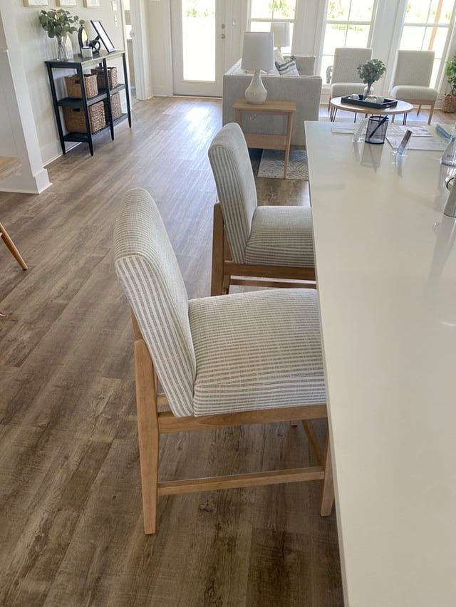 Wooden with Gray Striped Cushion Counter Stools - Set of 2