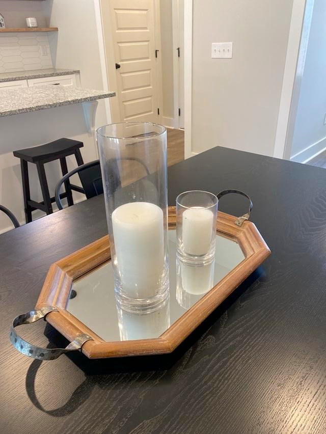 Glass Hurricane Vases with White Pillar Candles