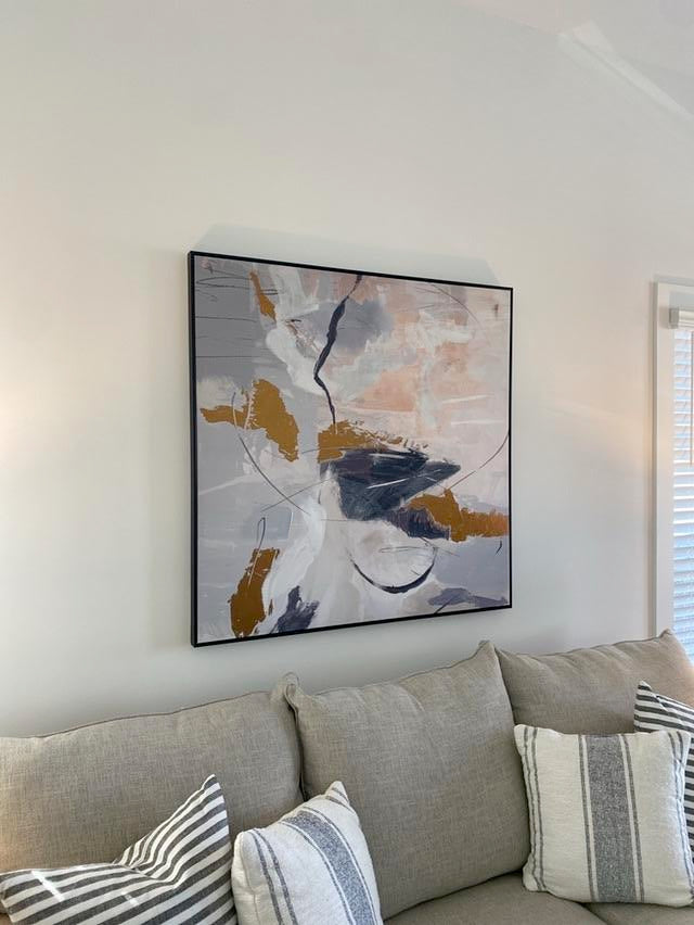 Large Abstract Wall Art, Framed in Black