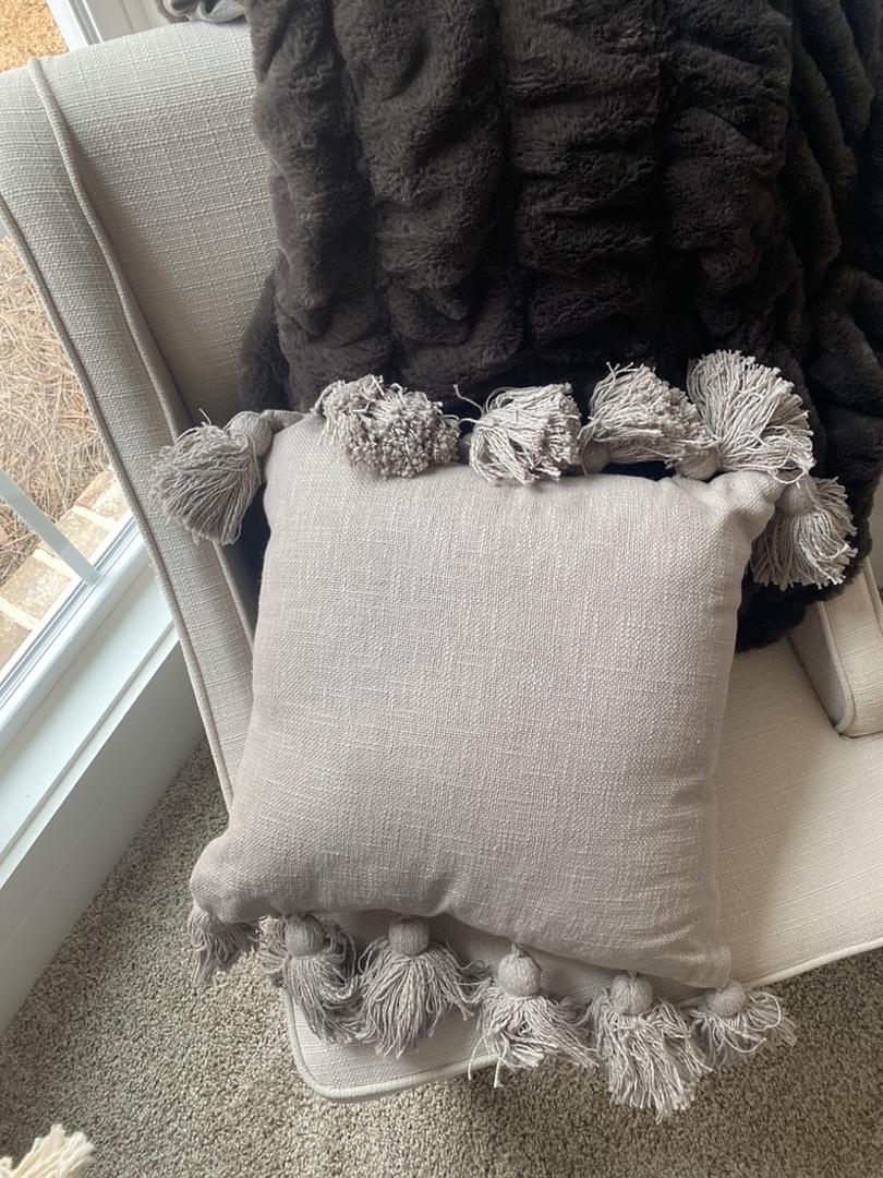 Gray Tasseled Throw Pillow