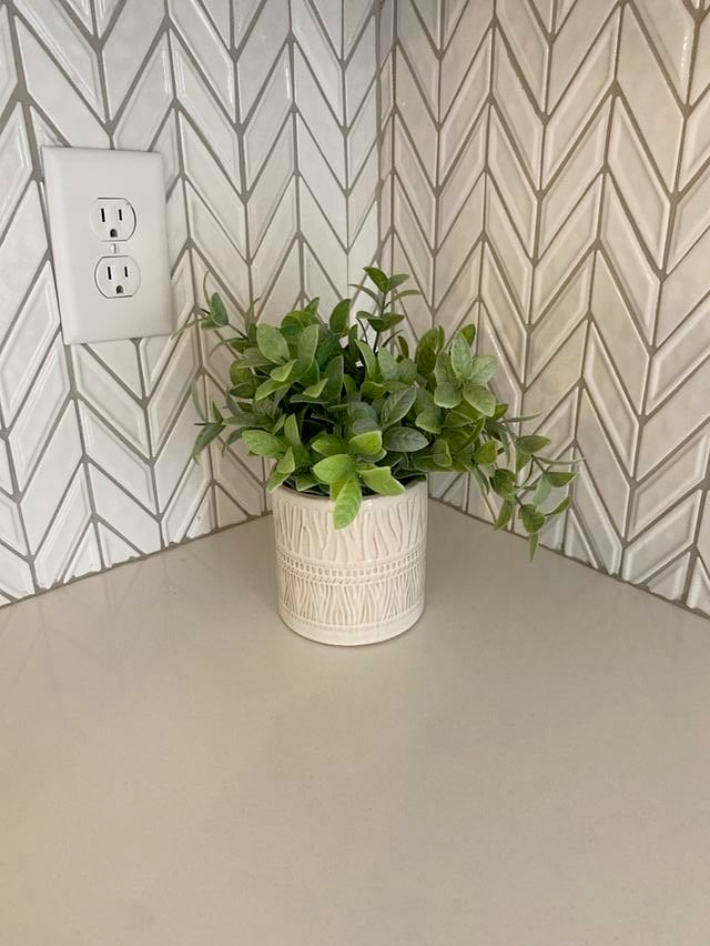 Faux Potted Plant with White Tribal Container