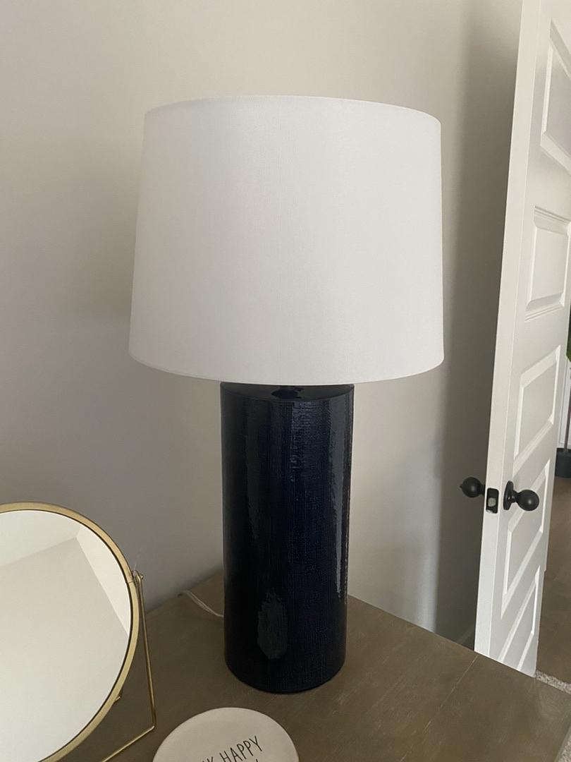 Large Navy Table Lamp with White Shade
