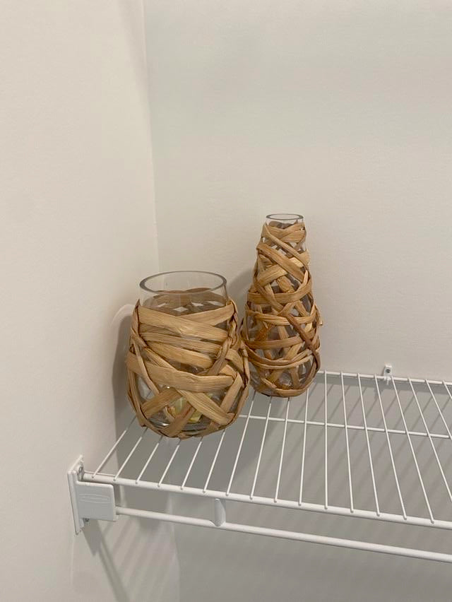 Glass and Wicker Wrapped Vases - Set of 2