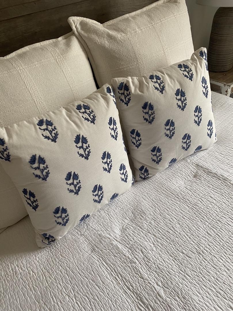 Blue Floral Pillows - Set of 2