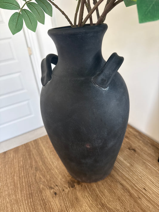 Tall Black Vase with Handles