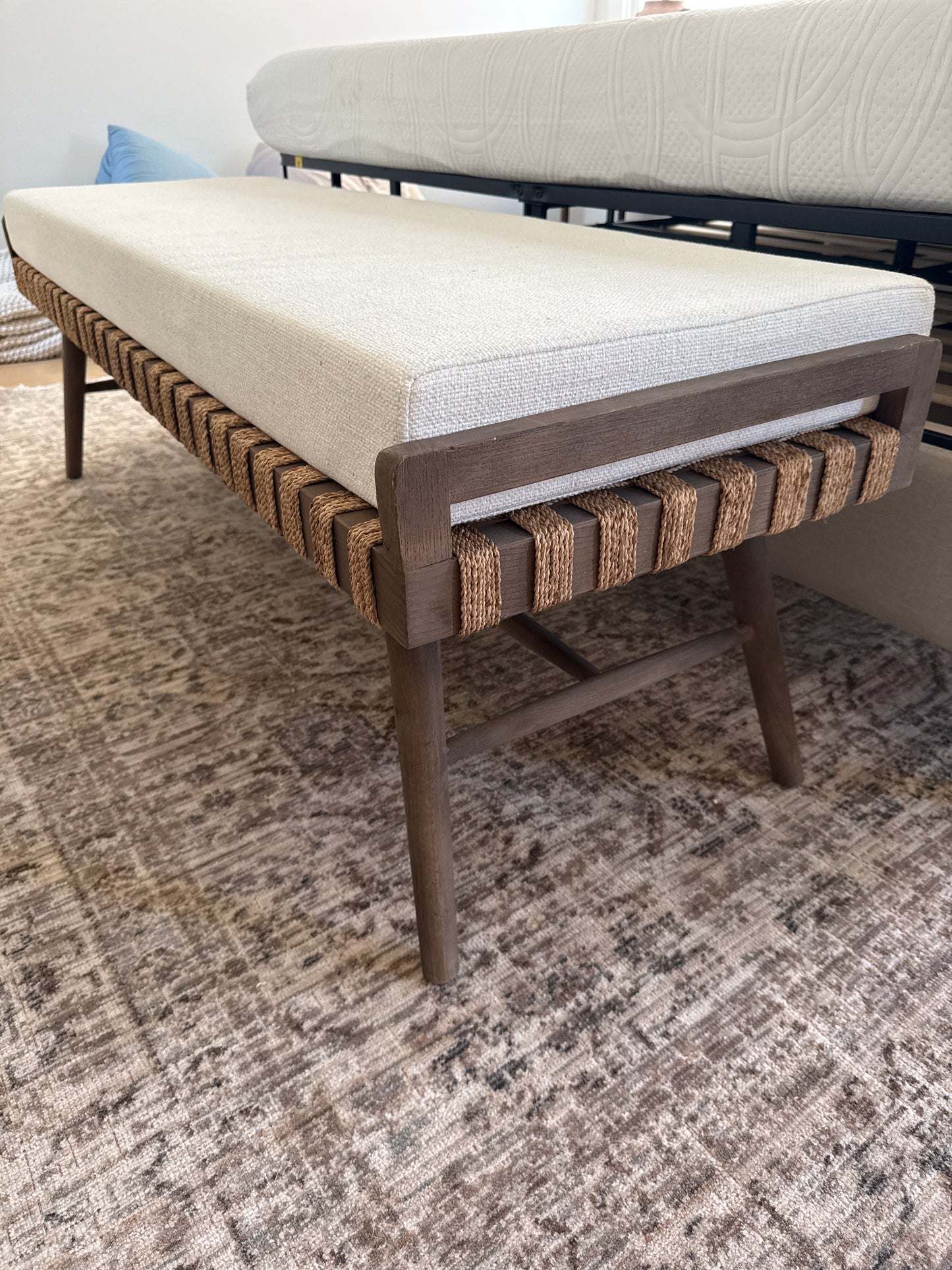 Rattan Wrapped Wooden Upholsterer Bench