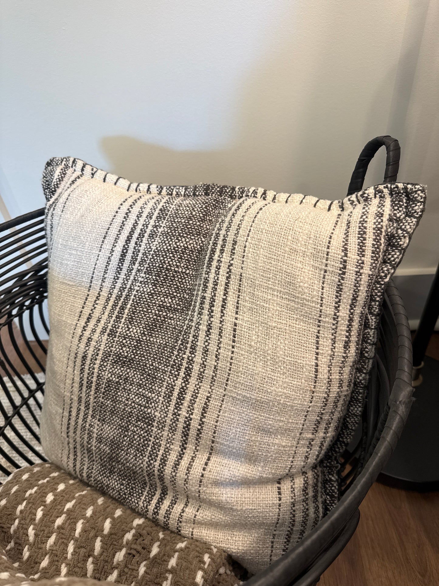 White and Black Stripe Stitch Pillow