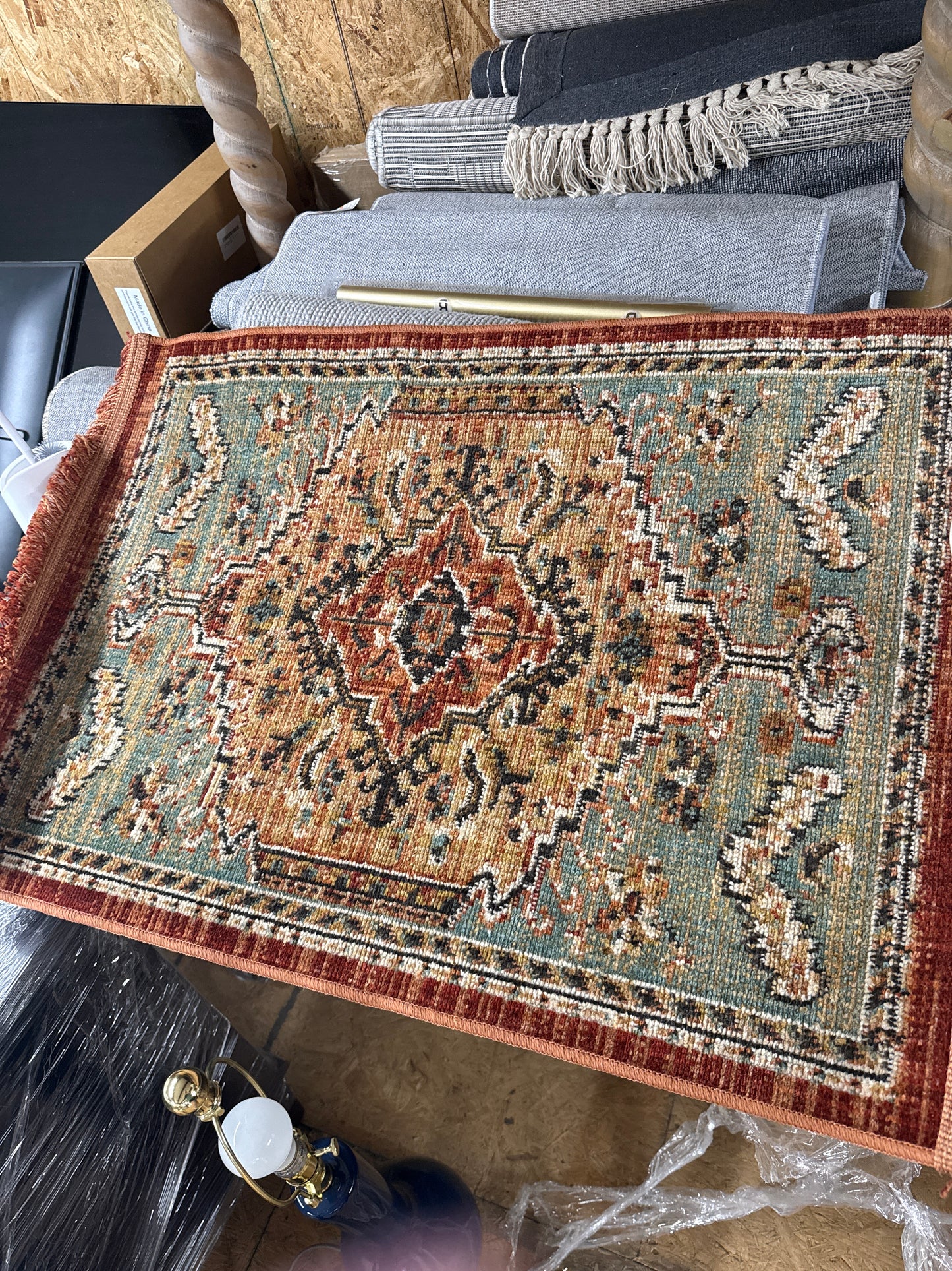 Sage Green & Rust Persian Medallion Accent Rug