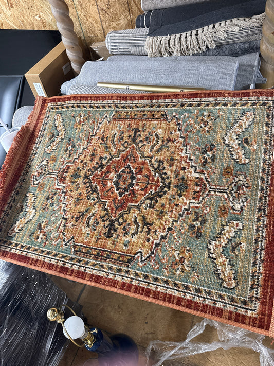 Sage Green & Rust Persian Medallion Accent Rug