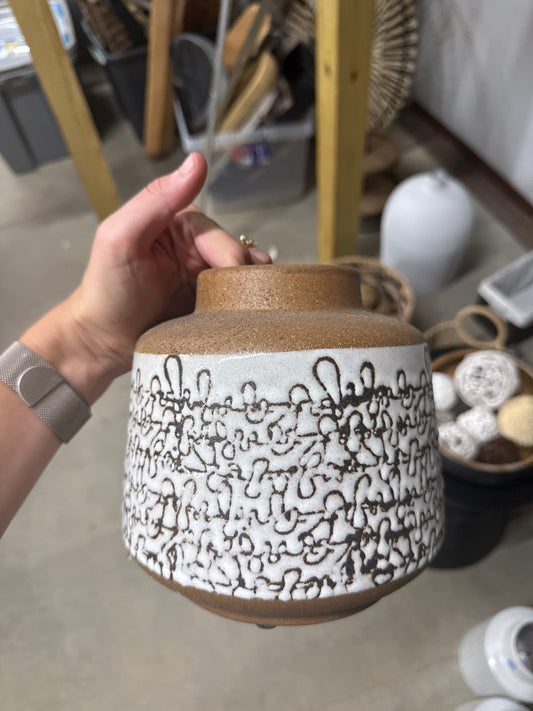 Small Stoneware Vase - Black Abstract Pattern with Rope Handle