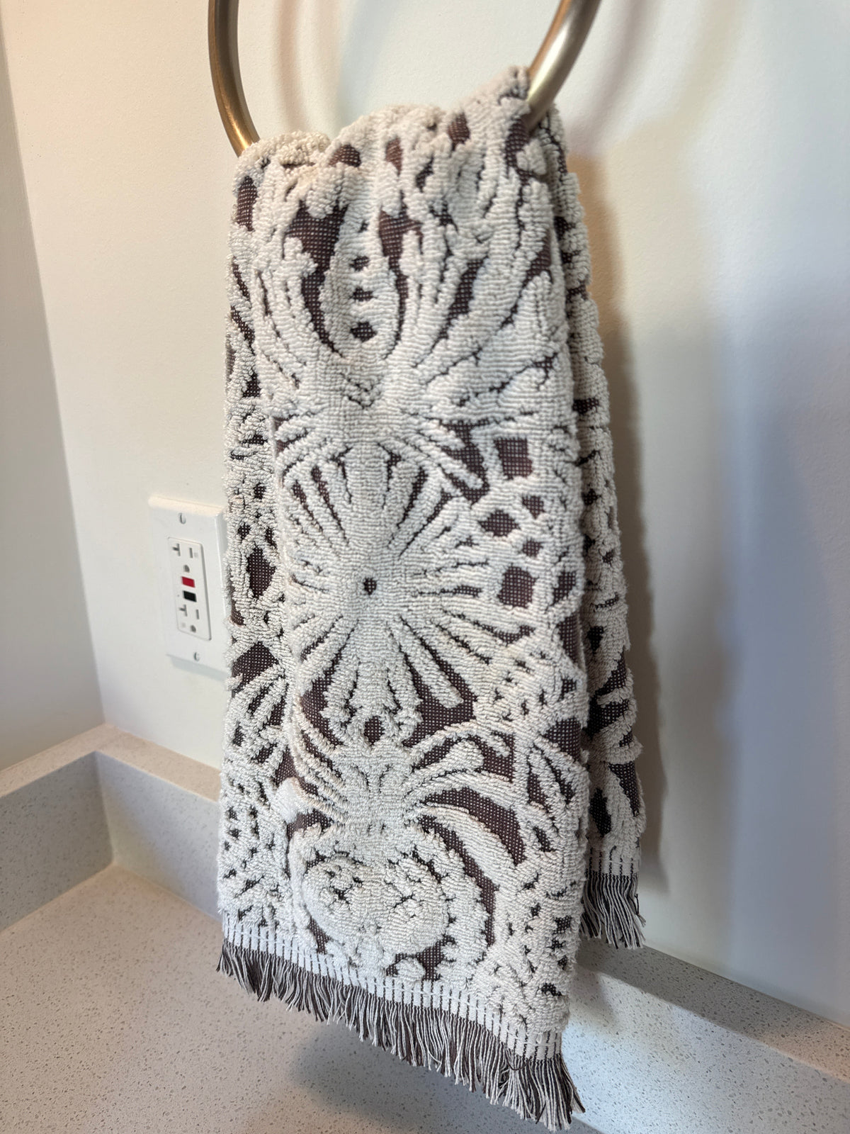 Brown and Cream Decorative Fringe Hand Towel