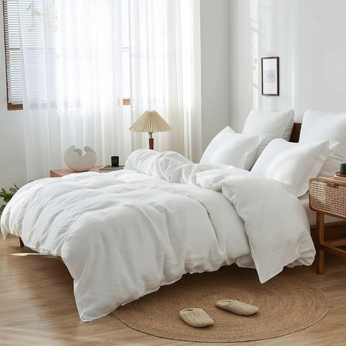 White 100% Linen Duvet Cover Set