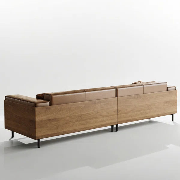 111.8'' Mid Century Modern 4 Seat Leather Sofa With Wide Armrests