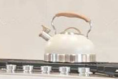 Cream and Wood Handled Tea Kettle
