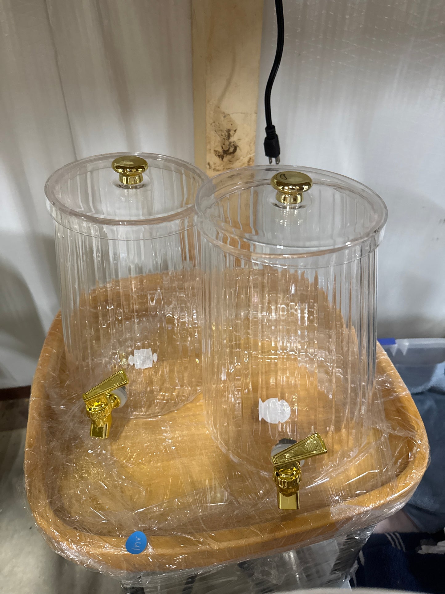 Ribbed Glass Canister Set with Gold Lids and Spigots