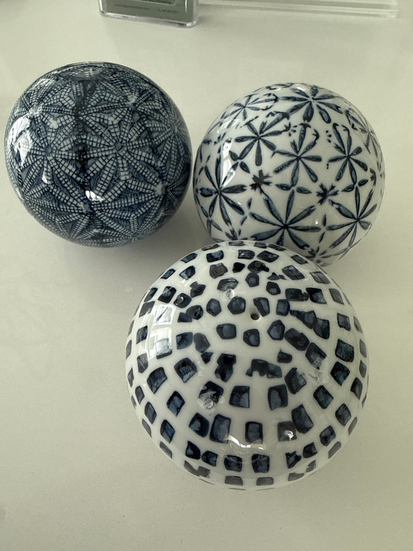 Set of 3 Navy & White Decorative Balls
