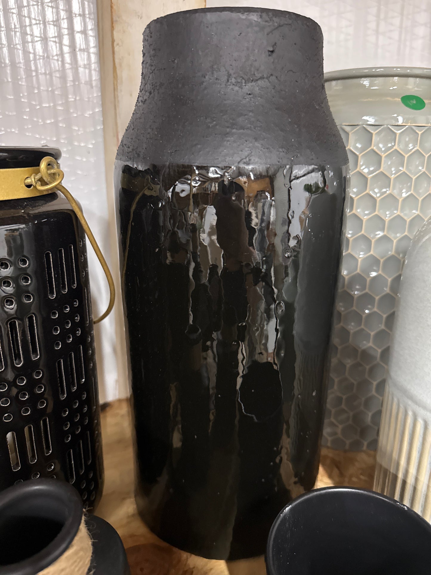 Tall Black Drip-Glaze Ceramic Vase