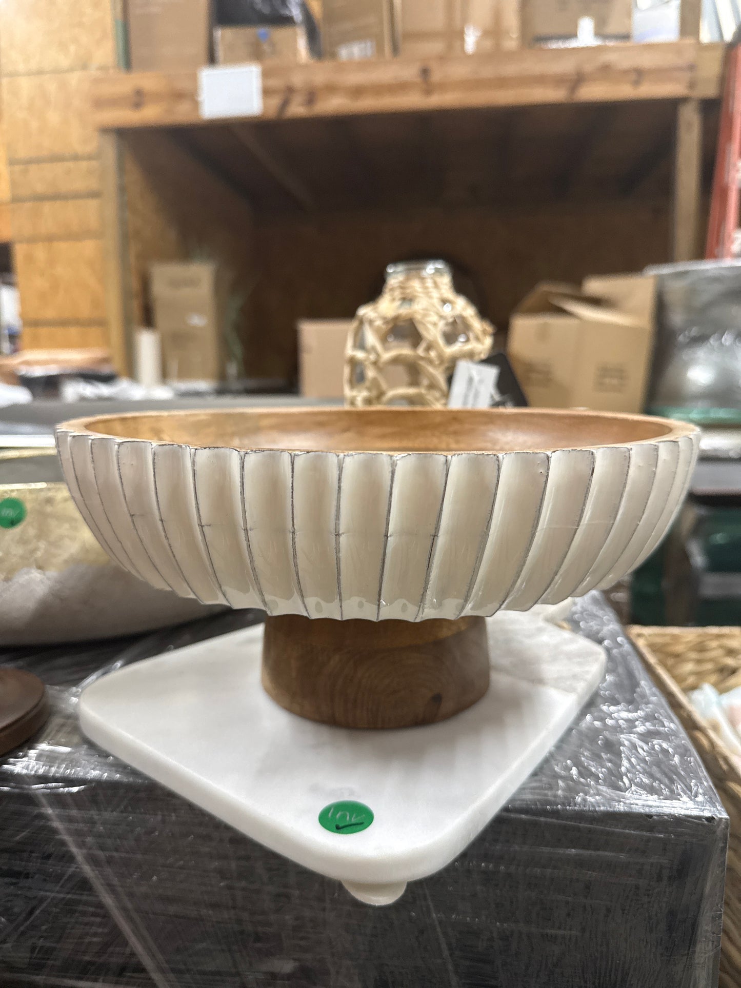 Wooden White Fluted Bowl