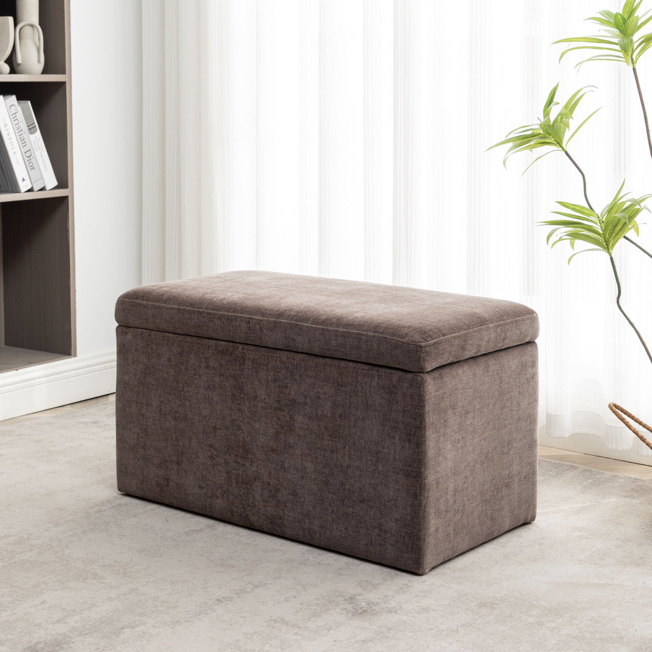 Brown Upholstered Ottoman with Storage