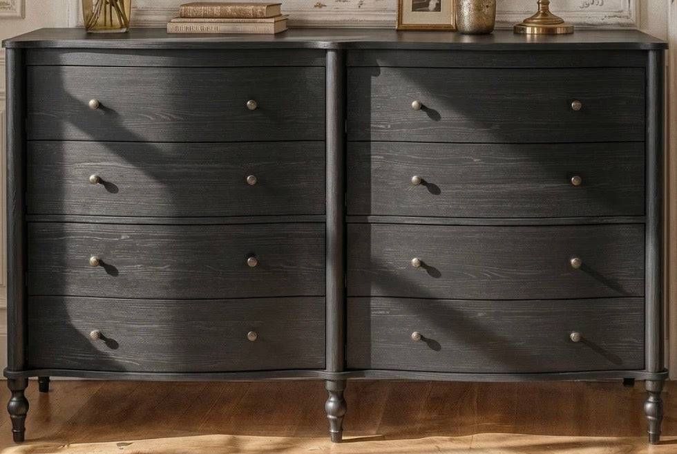 Deep Gray 8 Drawer Curved Dresser