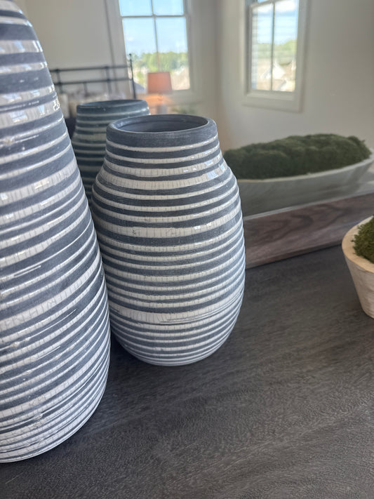 Small Gray and White Stripe Vase