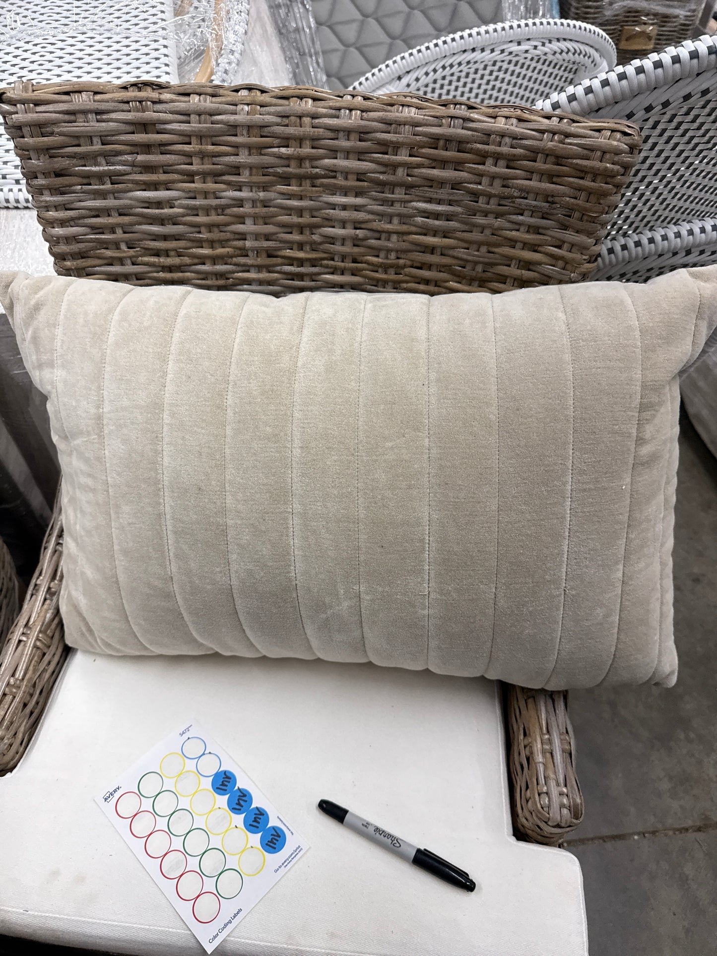 Cream Channel Stitch Lumbar Pillow