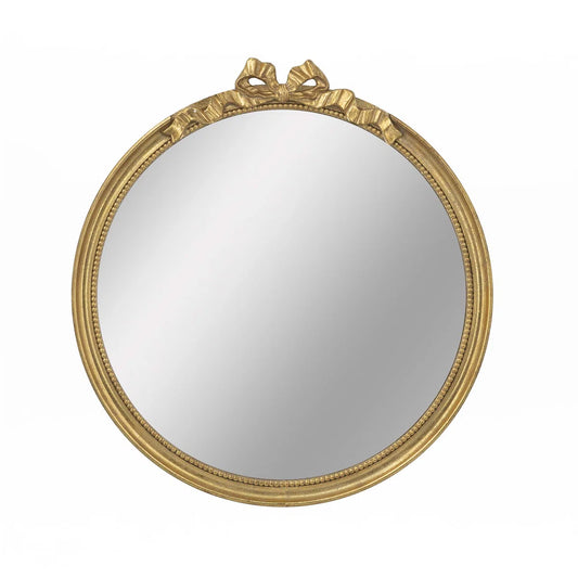 30" x 32.1" Gold Round Decorative Bow Wood Frame Wall Mirror