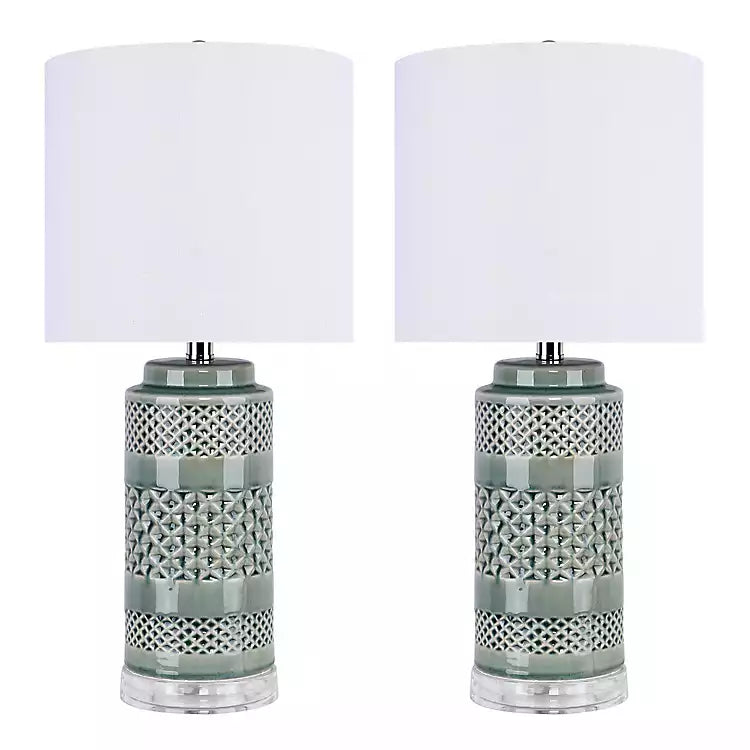 Sage Green Geometric Table Lamps, Set of 2