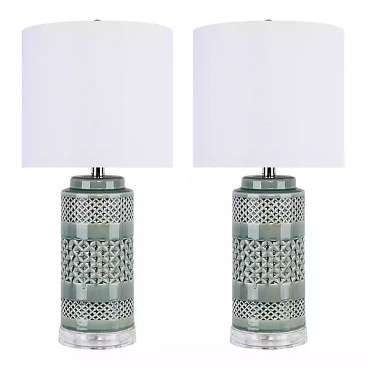 Sage Green Geometric Table Lamps, Set of 2