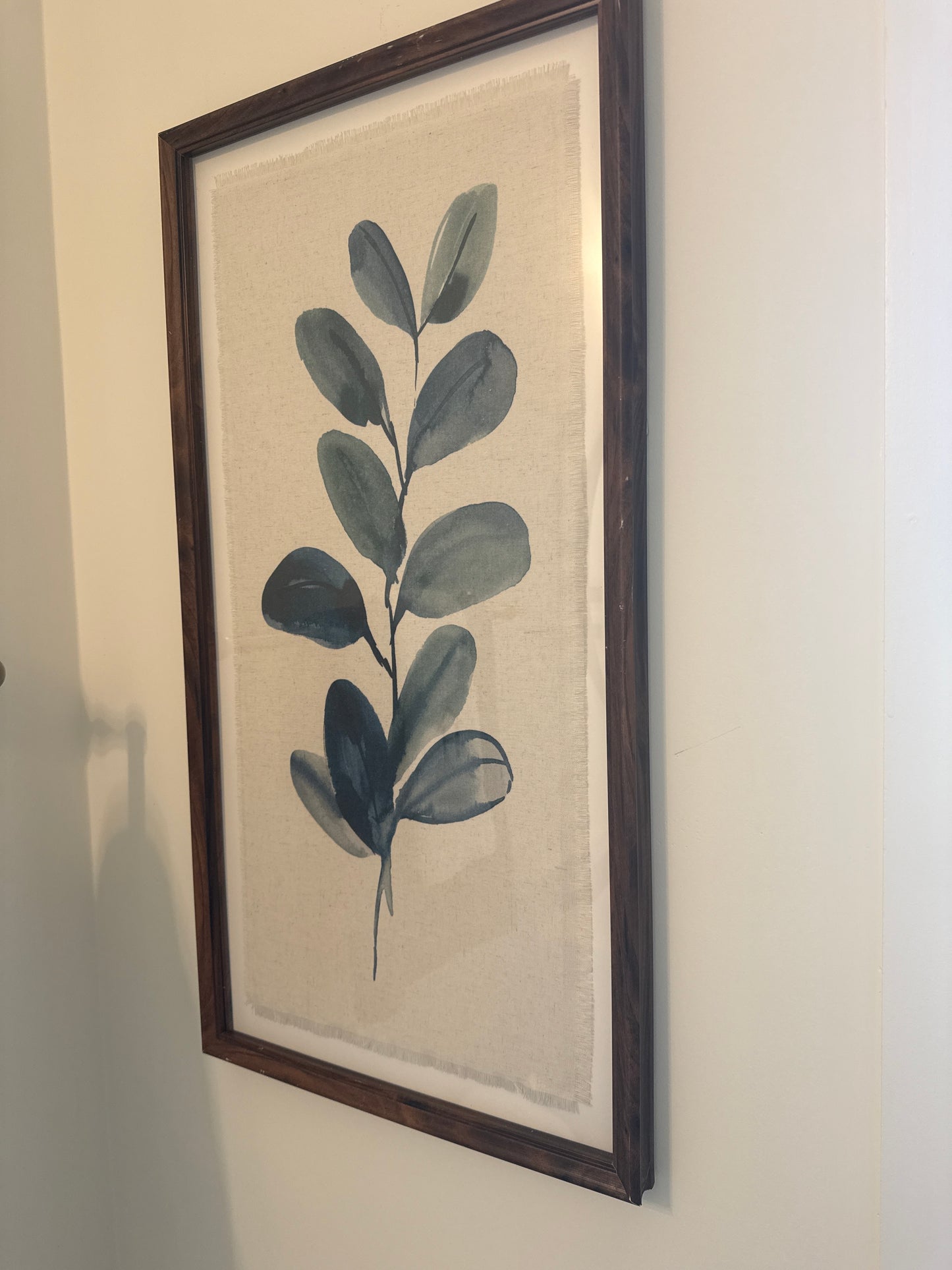 Plant on Fringed Linen in Wood Frame