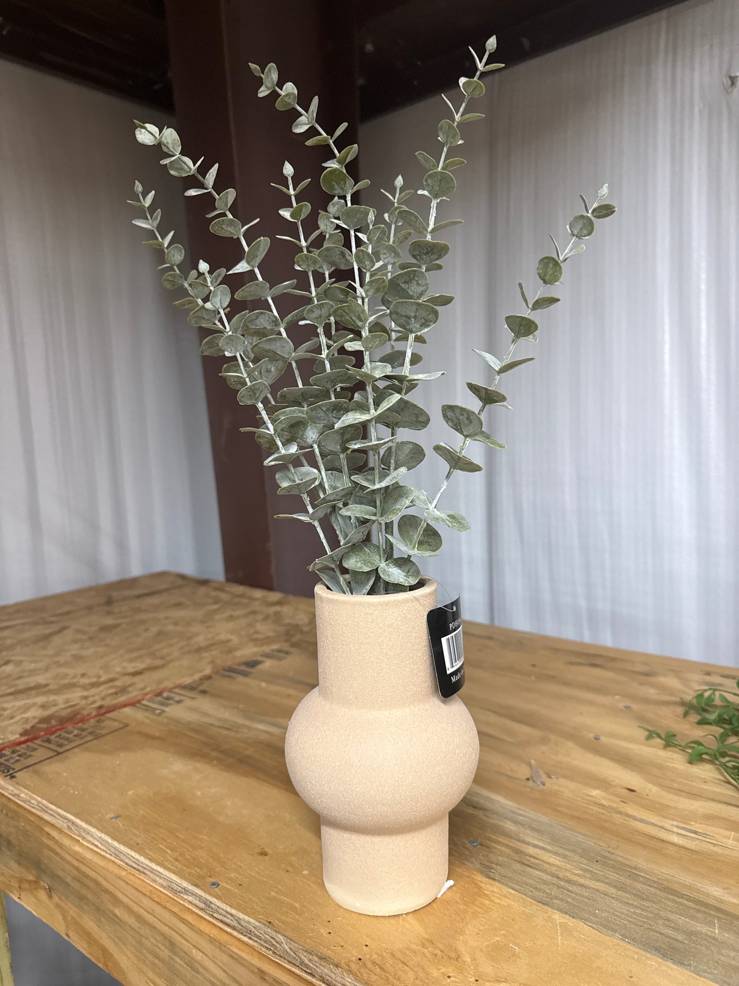Faux Eucalyptus Stems in Cream Ceramic Vase