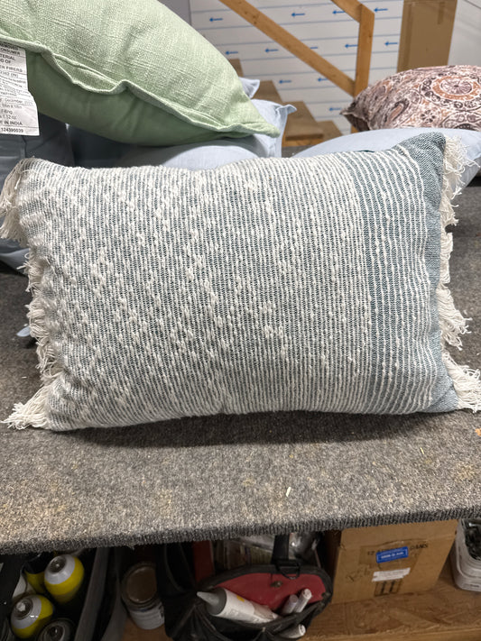 Gray Woven Fringe Lumbar Pillow