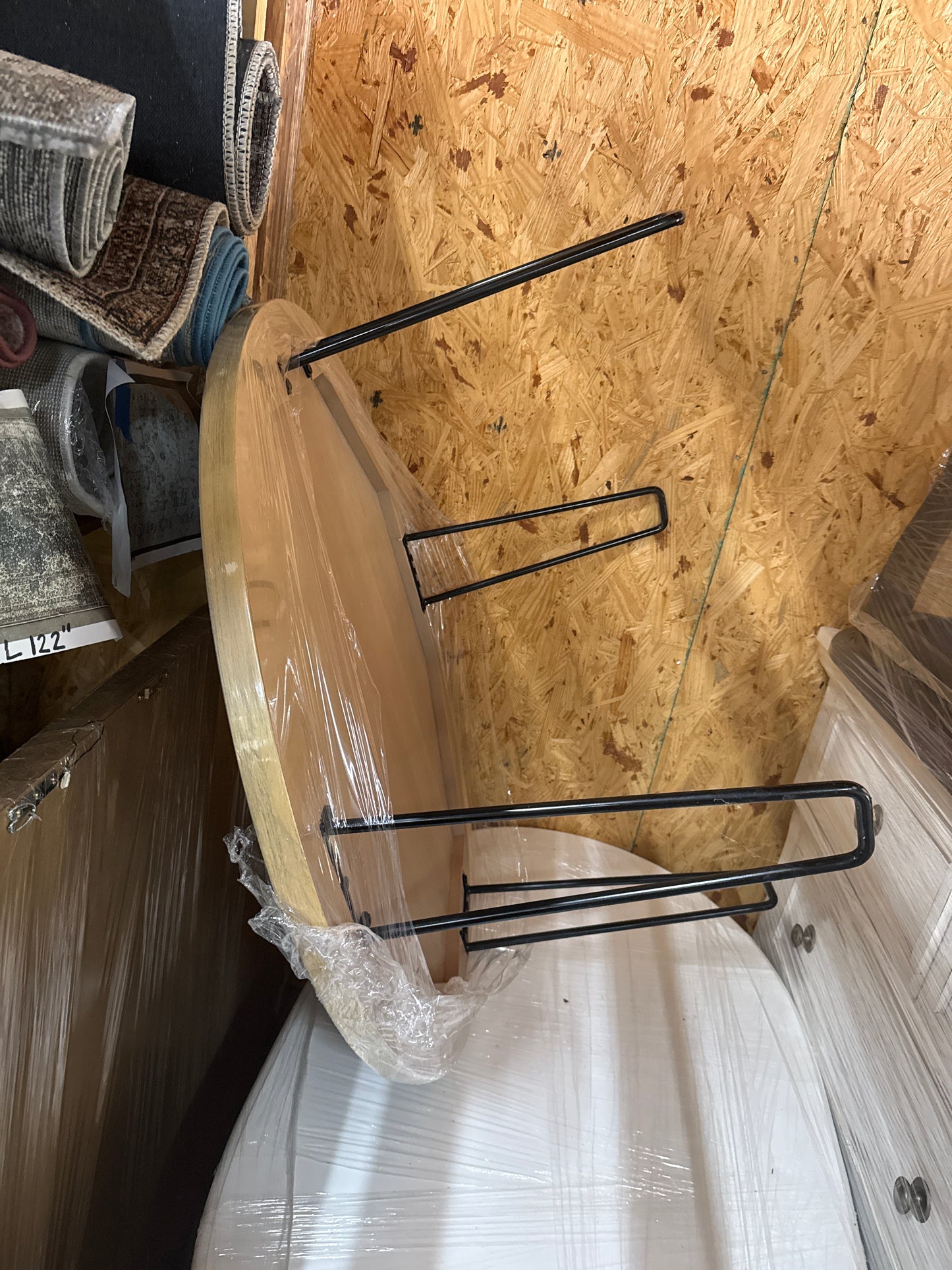 Round Natural Wood Coffee Table with Black Metal Legs
