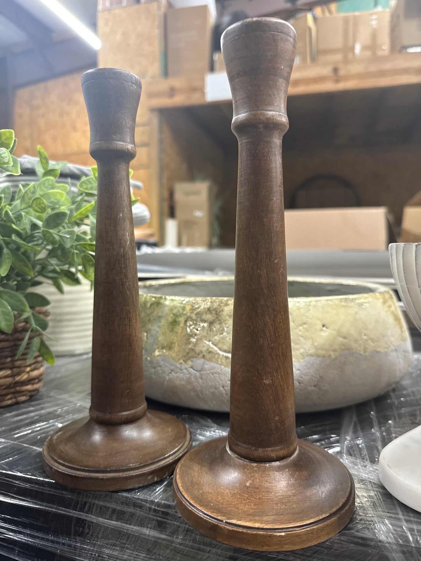 Wooden Candlestick Holders Set of 2