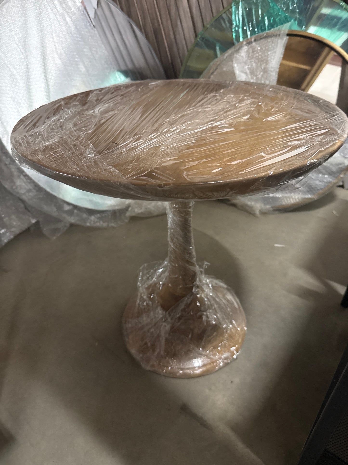 Natural Wood Round Pedestal Side Table