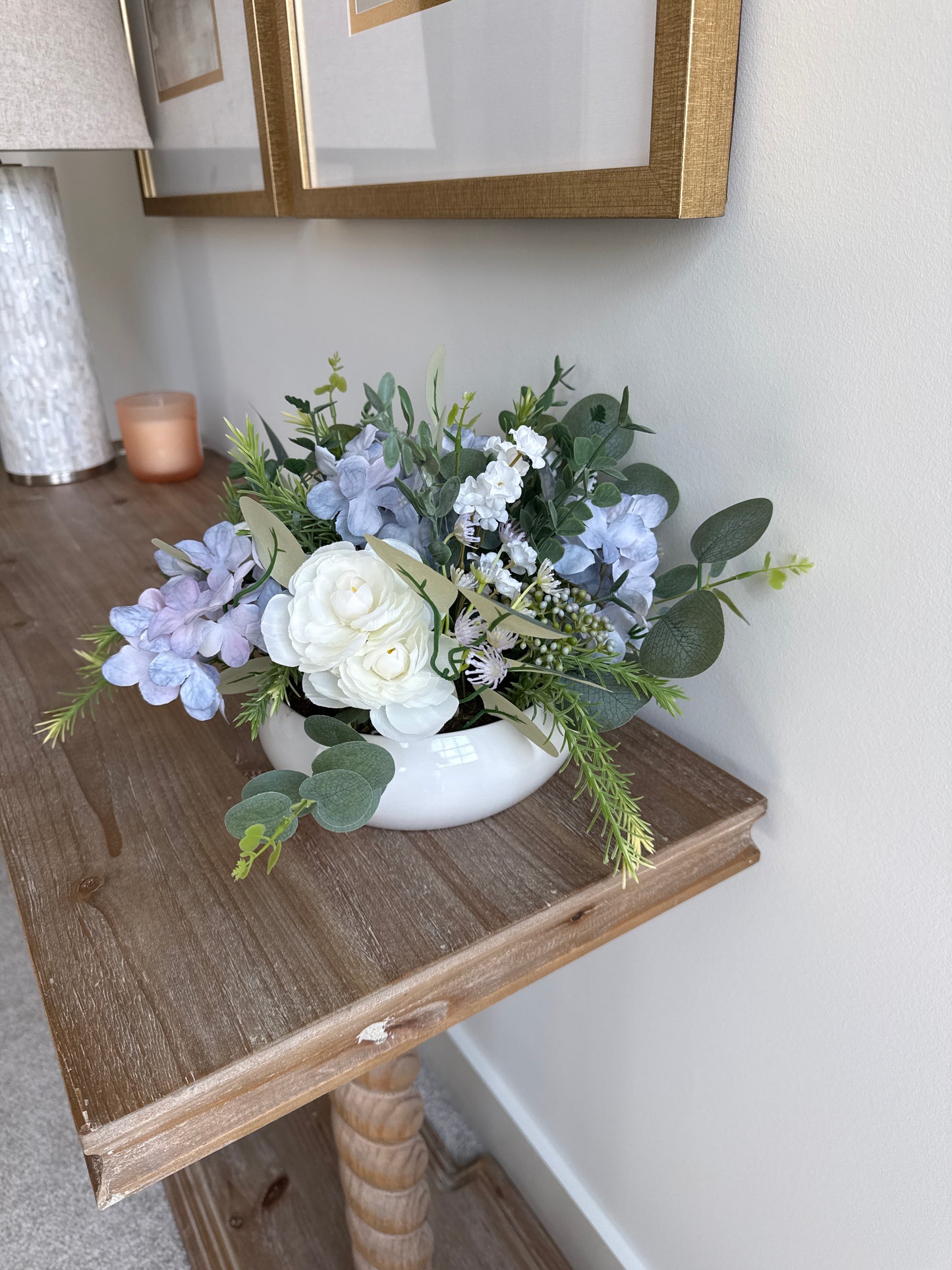 Lilac and White Assorted Floral Arrangement in White Pot