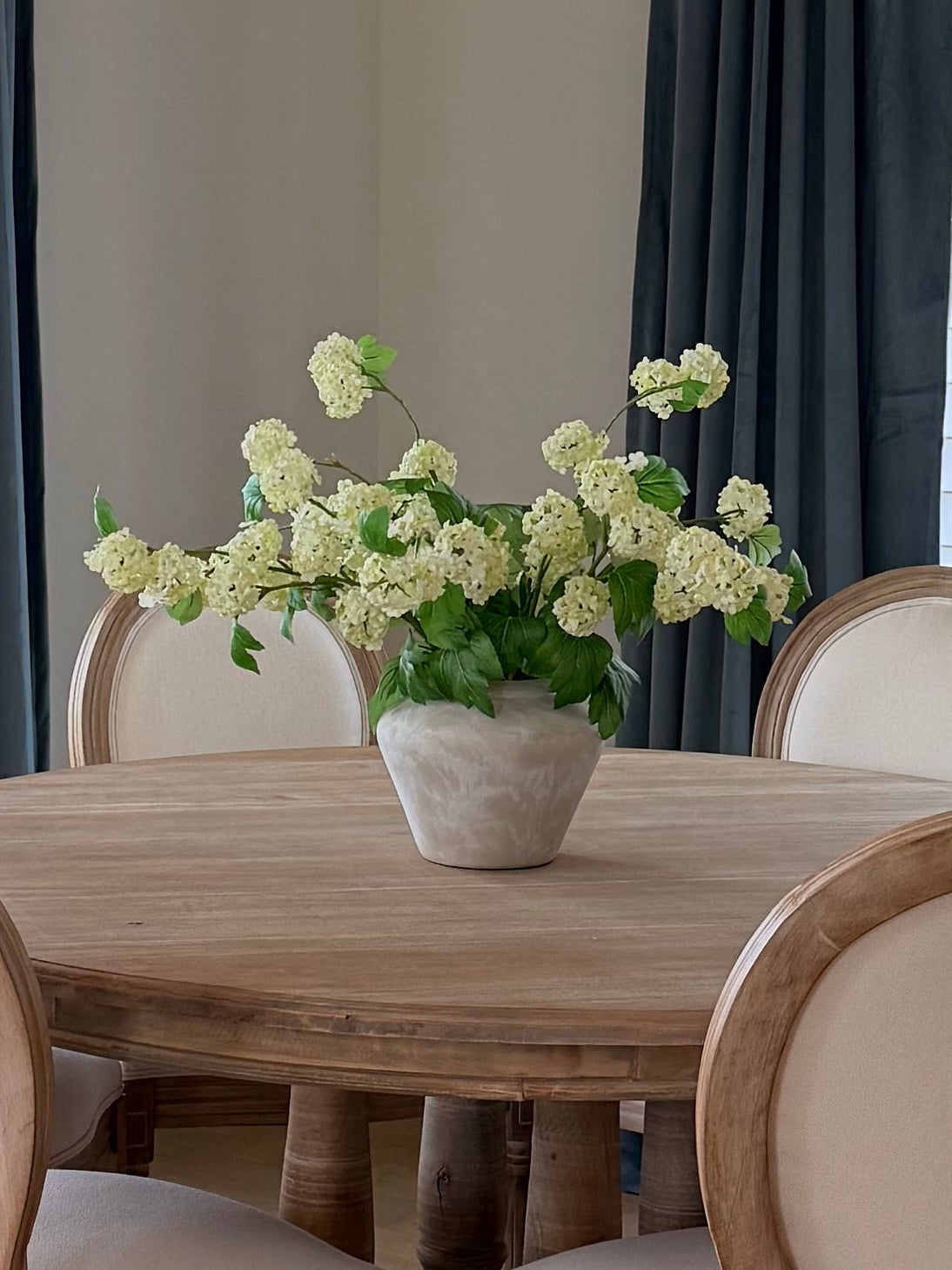 Hydrangea Arrangement in Tan Vase