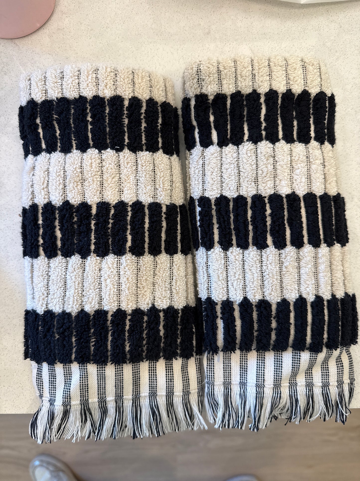 Black & White Striped Fringe Towels – Set of 2