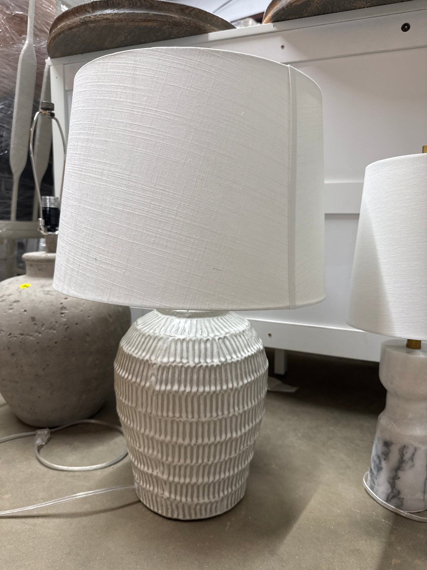 White Chiseled Ceramic Table Lamp