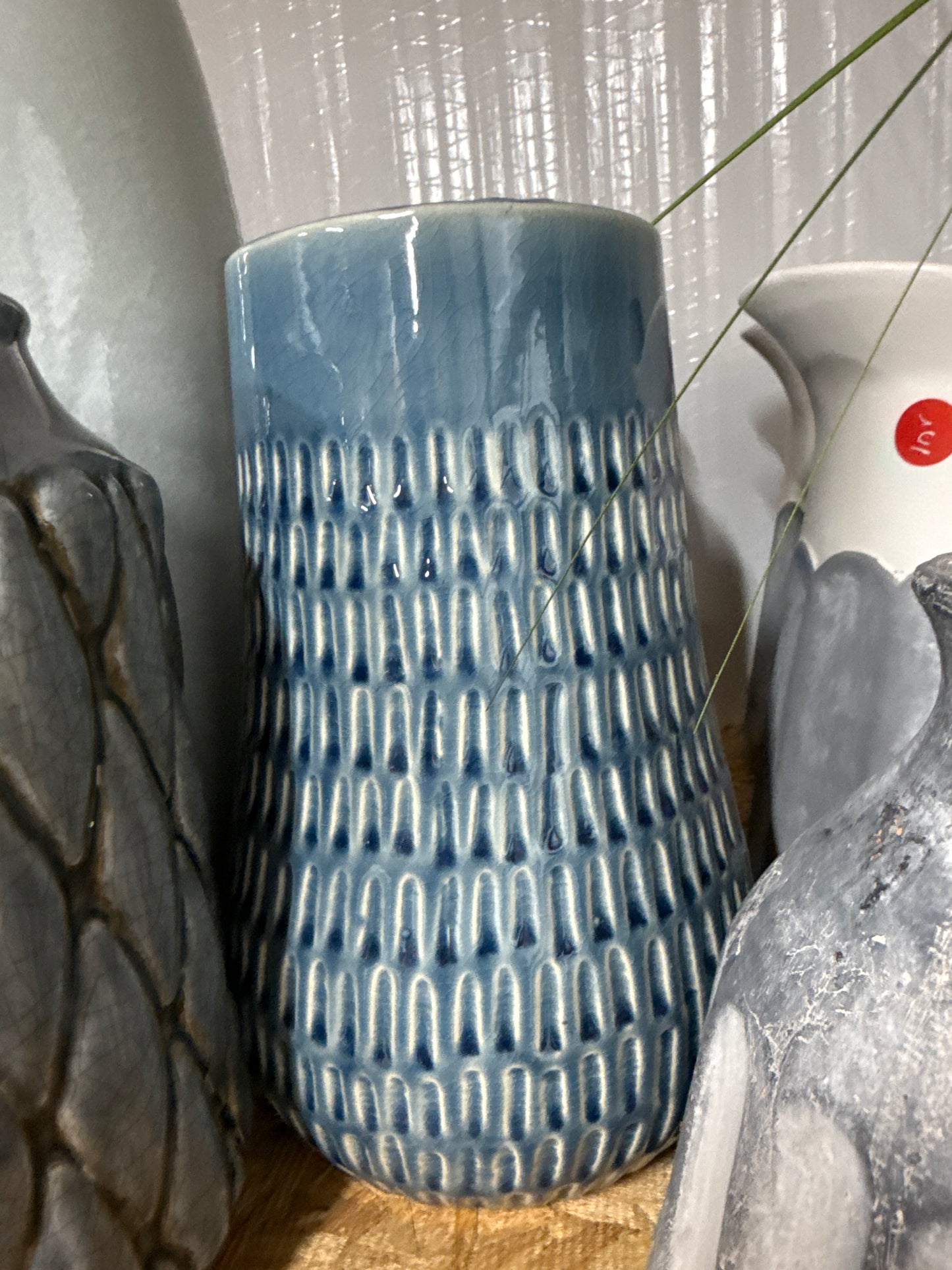 Blue Textured Arch-Pattern Ceramic Vase