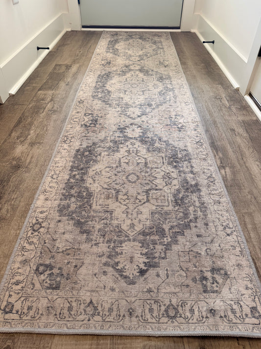 Blue and Cream Oriental Runner Rug