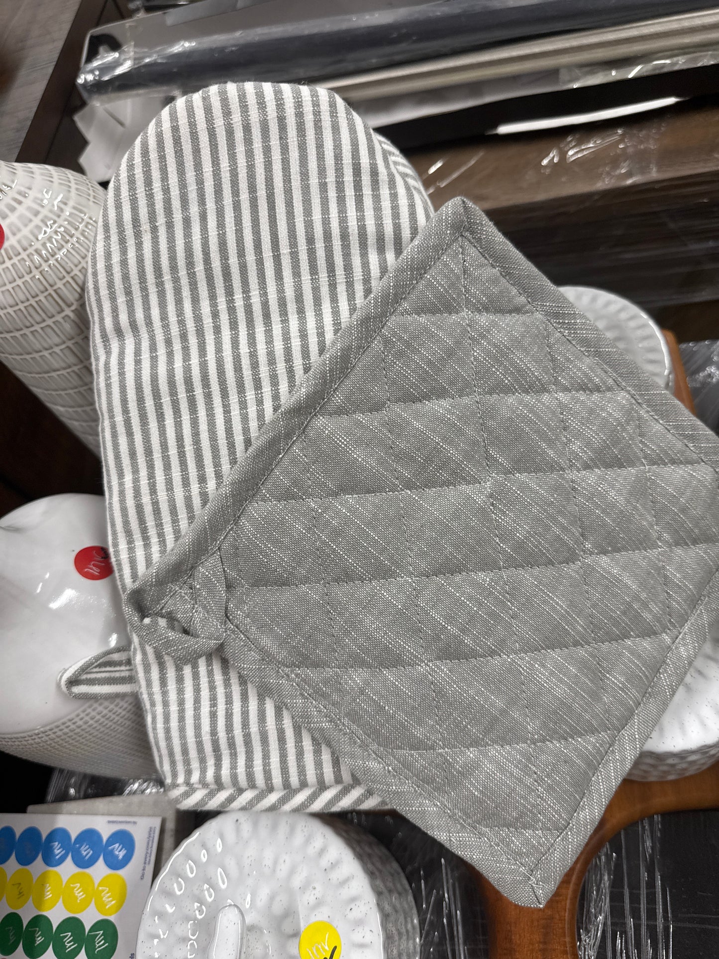 Gray Striped Oven Mitt & Pot Holder Set