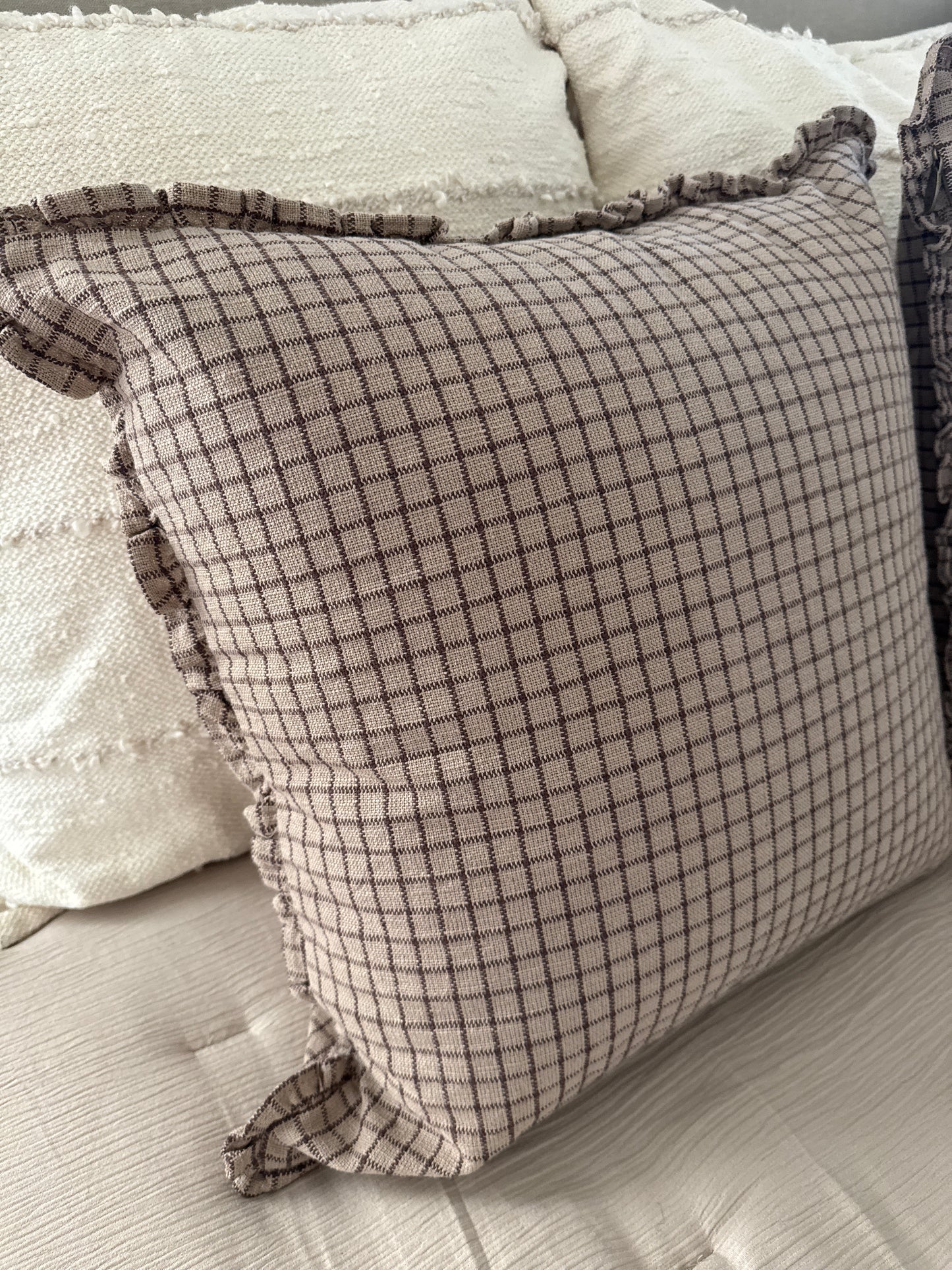 Ruffled Brown Plaid Pillow