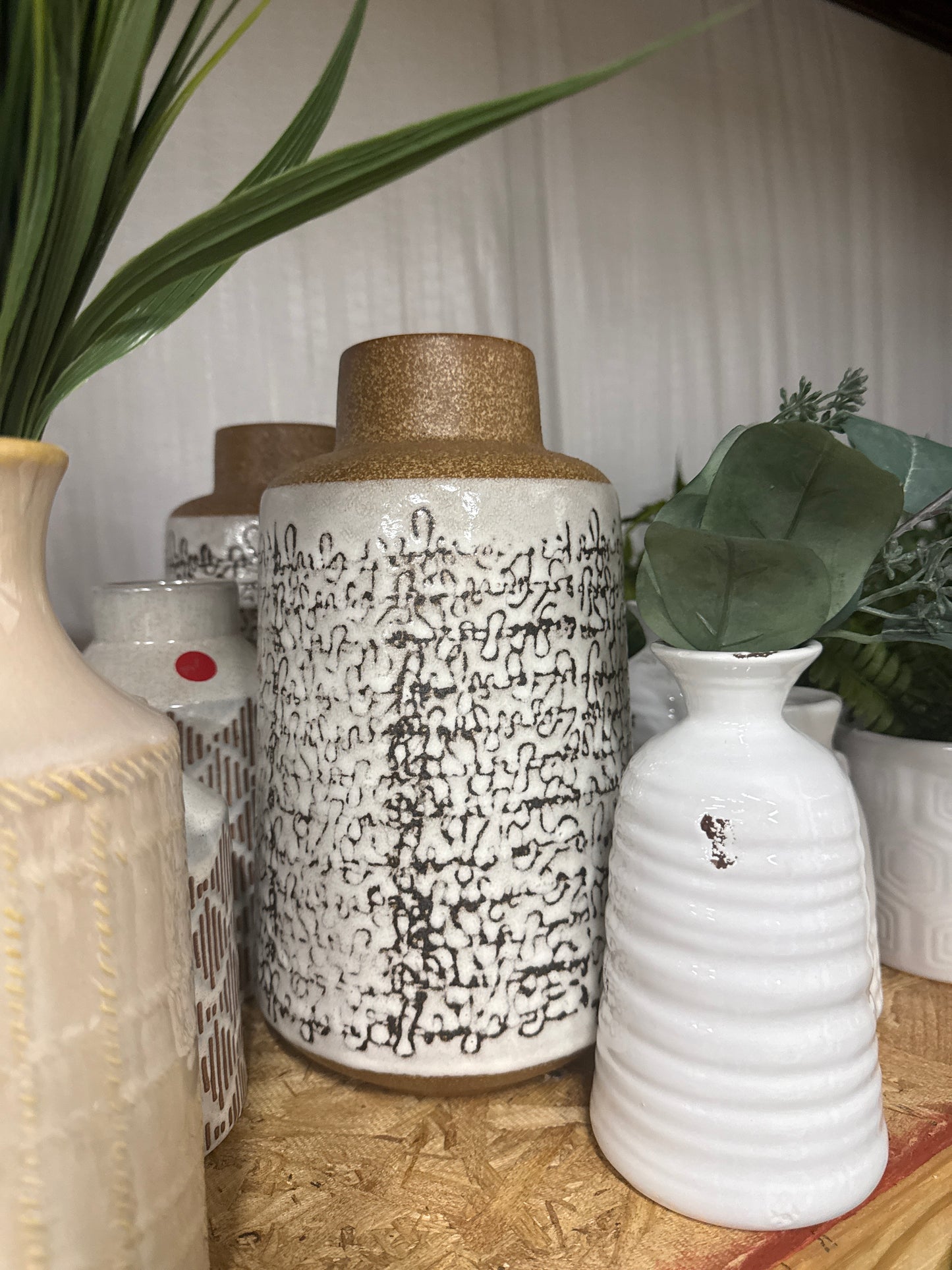 Stoneware Jar - Large Black Abstract Pattern with Gold Lid